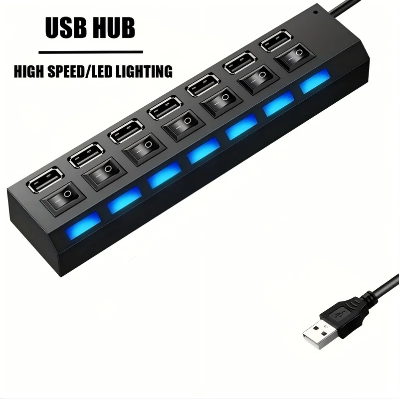 Laptop Accessories Hub - 7 Ports USB 2.0 Hub LED