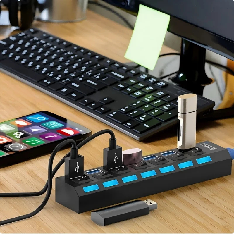 7 Ports USB 2.0 Hub LED 5Gbps  - Laptop Accessories Hub recension och pris