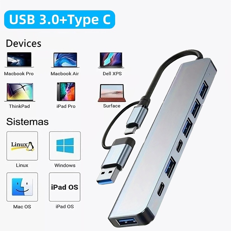 2 In 1 USB3.0 Hub 7 Port Type  - Laptop Accessories Hub recension och pris